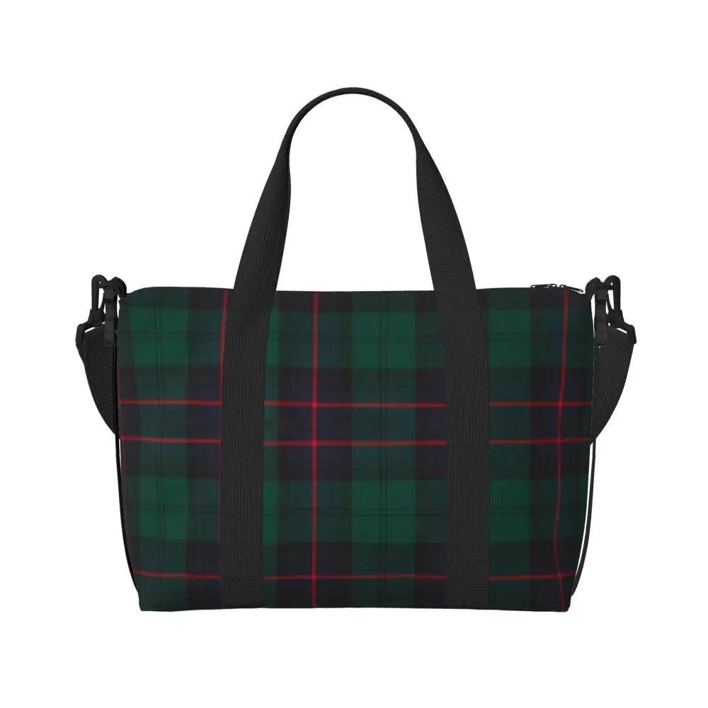 Custom Popular Tartan Plaid Beach Tote Bag for Women Extra Large Gym Carry On Geometric Gingham Check Texture Shopping Bags