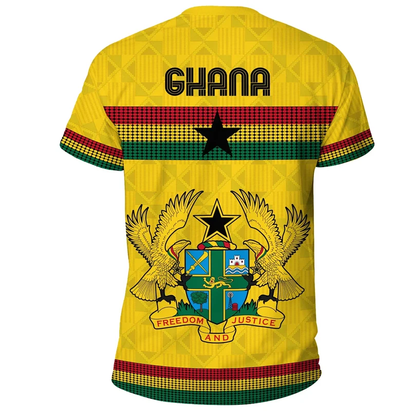 African Ghana T-shirt Fashion 3D Printed Coat Of Arms T Shirts For Men Casual Round Neck Tees Summer Sports Tops Short Sleeves
