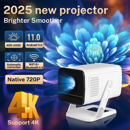 Mini Projector 1080P/4K Supported, WiFi 6 & Bluetooth 5.4, Android TV Short Throw Portable Beamer for Home Theater Outdoor Movie