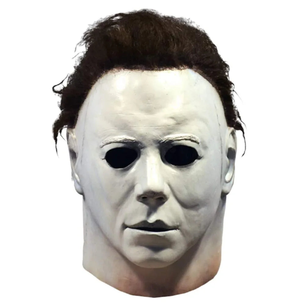 Halloween Michael Myers Mask Scary Killer Full Head Mask Creepy Fire Burn Scar Latex Face Mask Cosplay Costume Party Props Knife