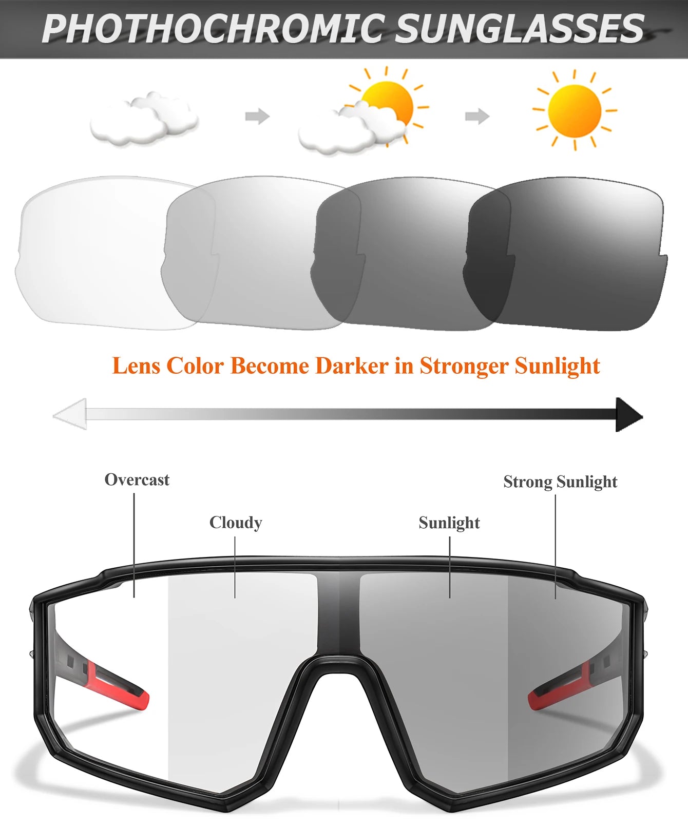 Photochromic Sunglasses New Style Brand Men Women Comfortable Windproof Cycling Glasses for Bicycle MTB Bike Running Fishing
