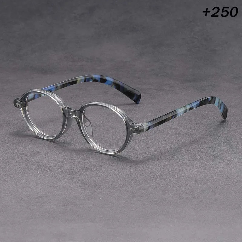 Clear Round Reading Glasses Blue Tortoise Temple Presbyopic Eyewear +1.0 to +4.0 Unisex Lightweight Magnifier for Men Women