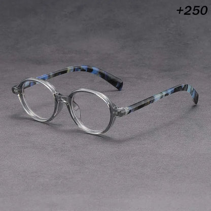 Clear Round Reading Glasses Blue Tortoise Temple Presbyopic Eyewear +1.0 to +4.0 Unisex Lightweight Magnifier for Men Women