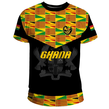 African Ghana T-shirt Fashion 3D Printed Coat Of Arms T Shirts For Men Casual Round Neck Tees Summer Sports Tops Short Sleeves