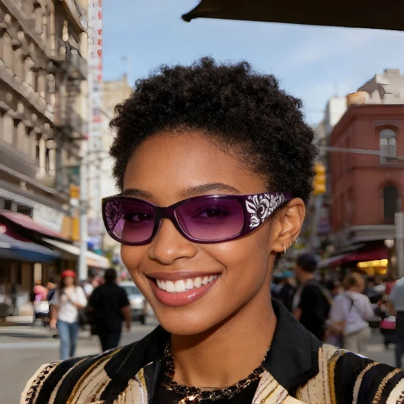 New Printed Diamond Studded Retro Cat Eye Women's Sunglasses Personalized And Trendy Outdoor Sun Protection Sunglasses