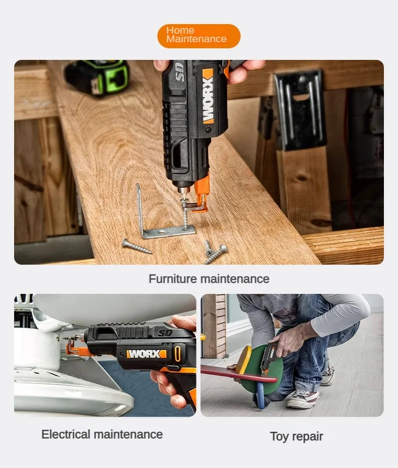 Worx WX255.4 4V Mini Electrical Screwdriver Set Smart Gun Style Cordless Electric Screw Driver USB Rechargeable Bit Drill Tool