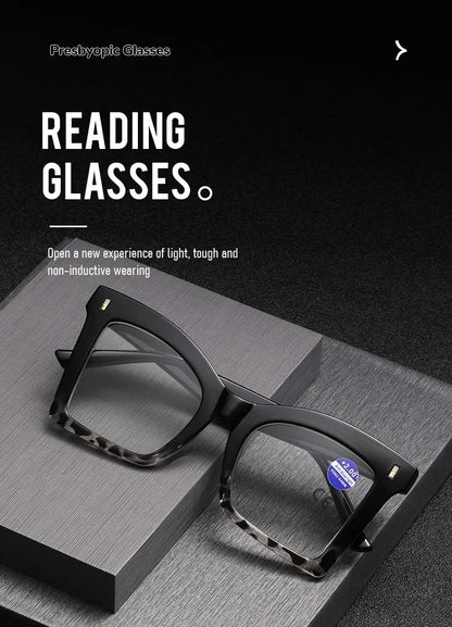 2025 New Style Reading Glasses for Women Fashion Men Oversized Square Prescription Glasses Large Frame Anti-blue Presbyopia