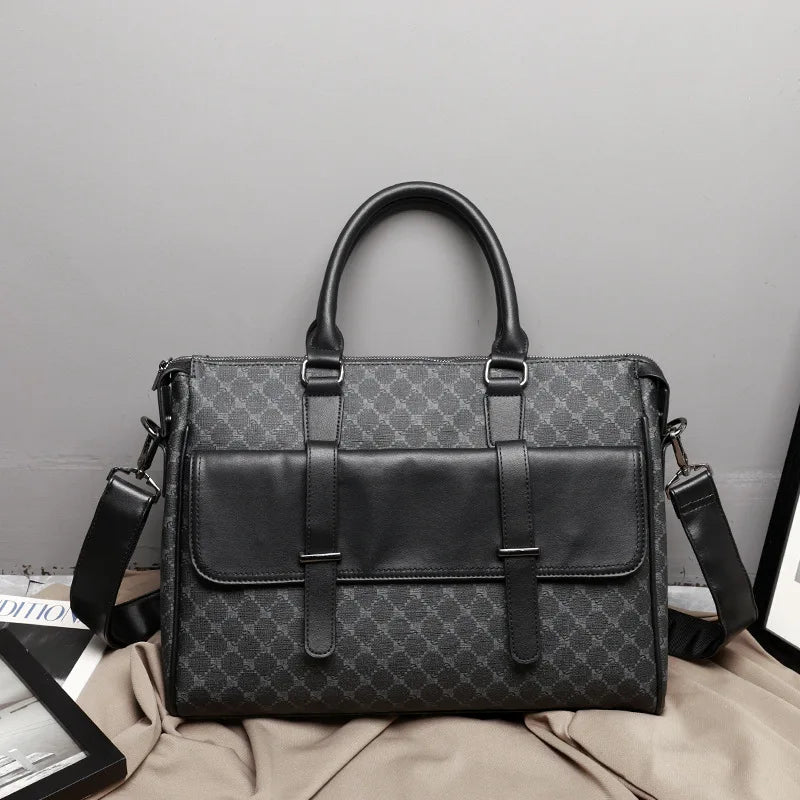Fashion Black Leather Briefcase Designer Laptop Business Word Handbag for Women Work Bags High Qality Men Shoulder Bag Brand