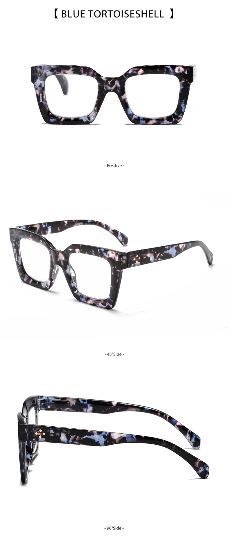 Three pairs of stylish and comfortable large-framed reading glasses, blue light protection, suitable for both men and women