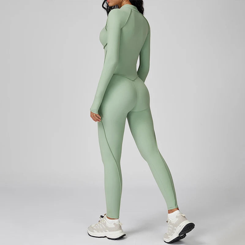 Women's Contrast Collar Half-Zip Bodysuit One-Piece High-Intensity Fitness Sports Jumpsuit Yoga Suit