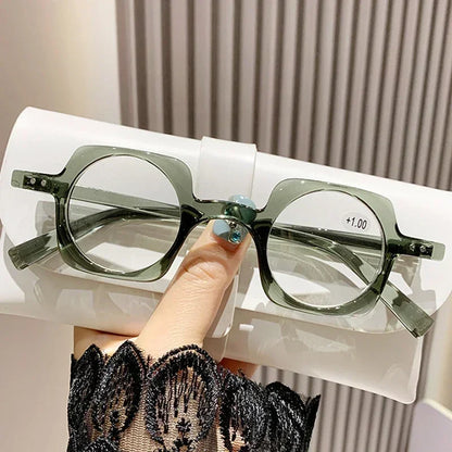 Retro anti-blue light reading glasses for men and women, fashionable square hyperopia glasses, fashionable reading glasses
