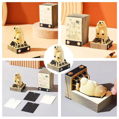 2026 Year Calendar Creative 3D Paper Notes Notepad Gift Carving Bunny Bear Calendar Paper House Shark Art Cute Sculpture C9O7