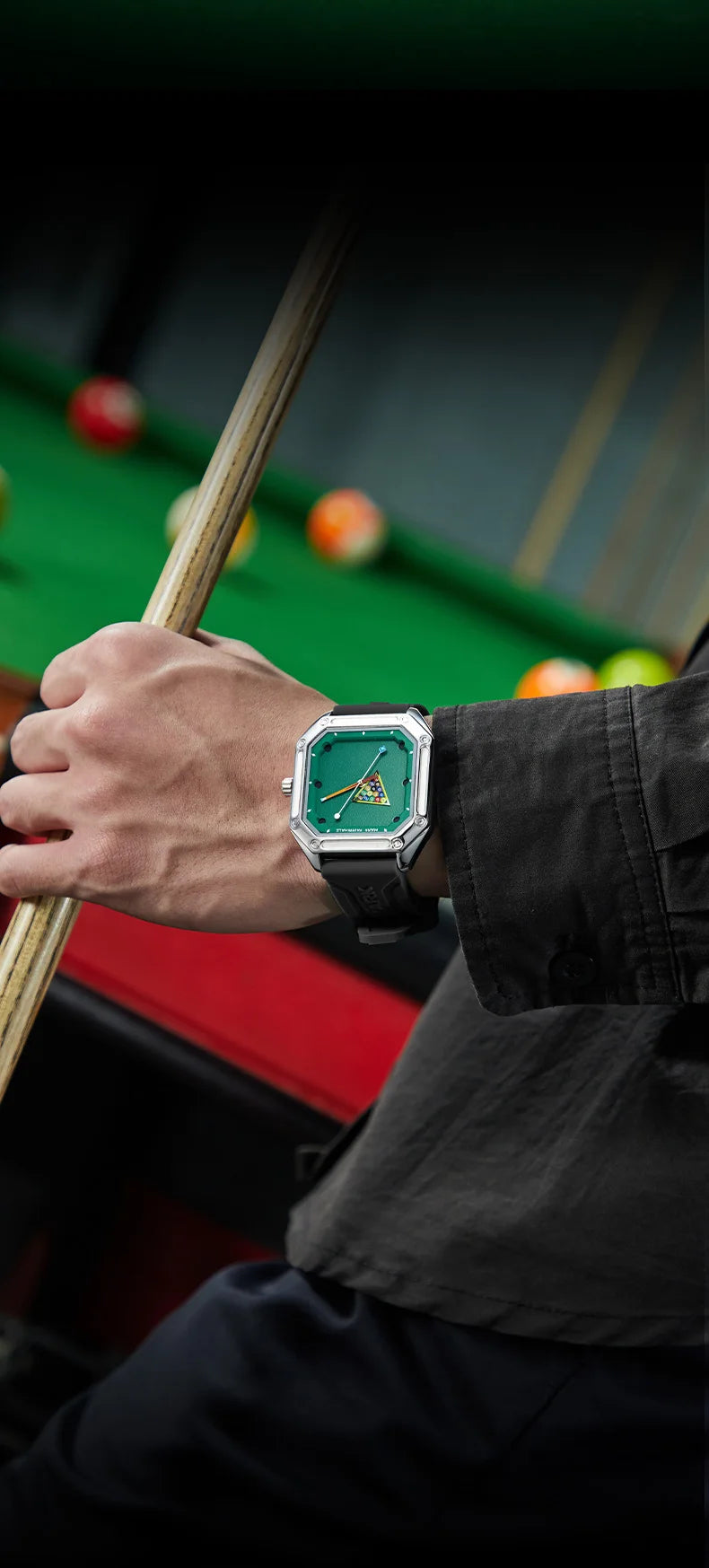 Mark Fairwhale 5047 Men Quartz Watch Square Case Luminous Billiards Dial Wristwatch Rubber Strap Watches for Men