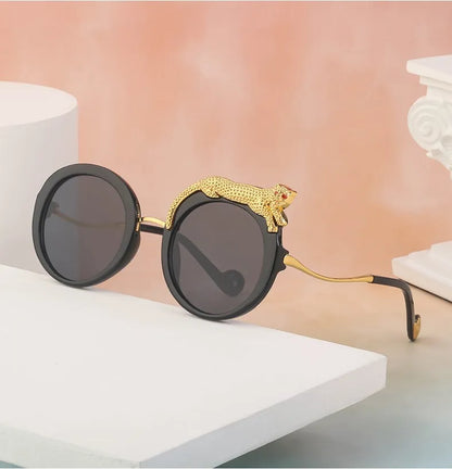 Oversized Round Sunglasses Women Big 2026 Luxury Brand Crystal Leopard-Shaped Sun Glasses for Ladies Anti Blue Light Eyeglasses