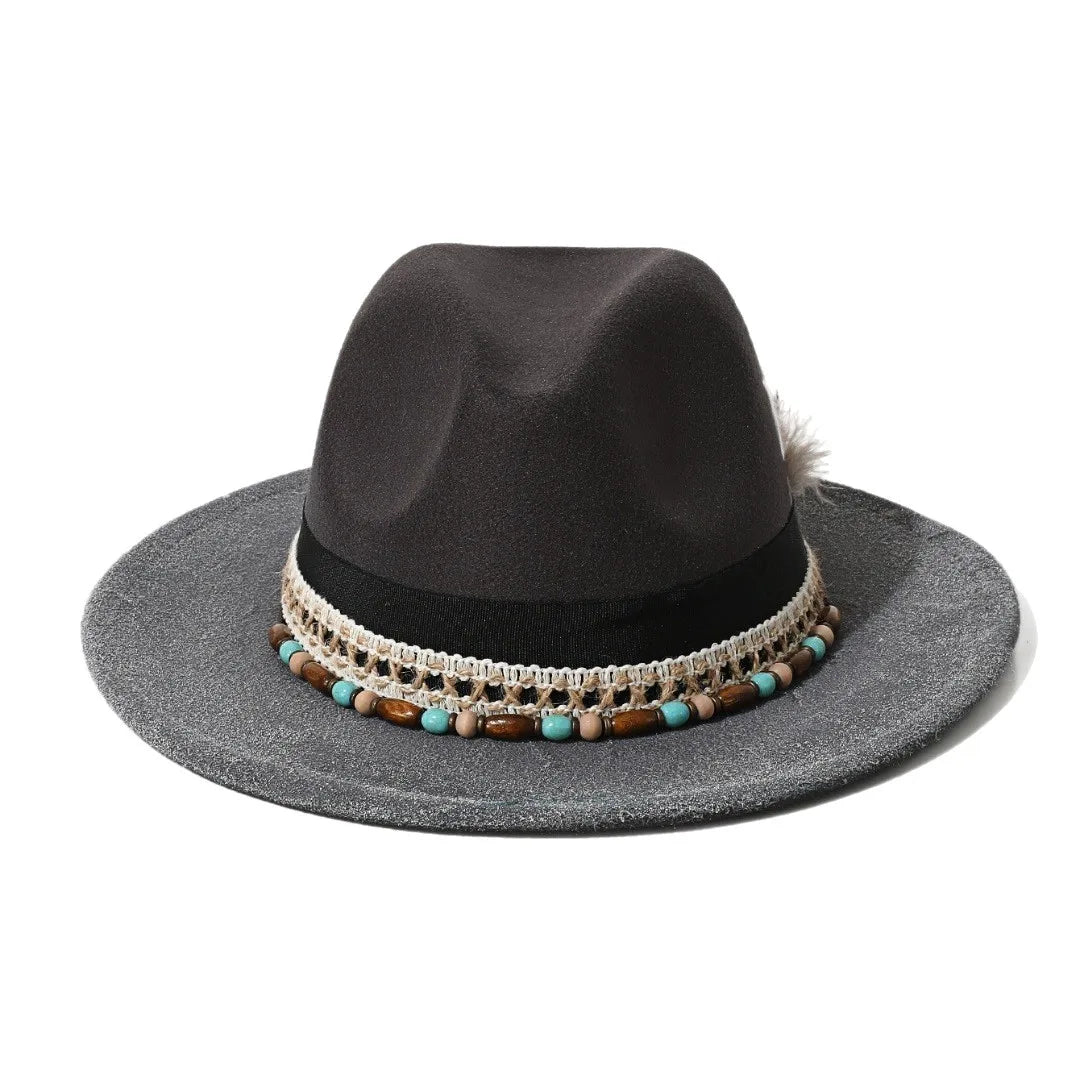 Handmade Fedora Hat suede Men's and Women's Hat feather vintage Fashion Jazz hat Top hats flat Panama sombrero mujer British hat