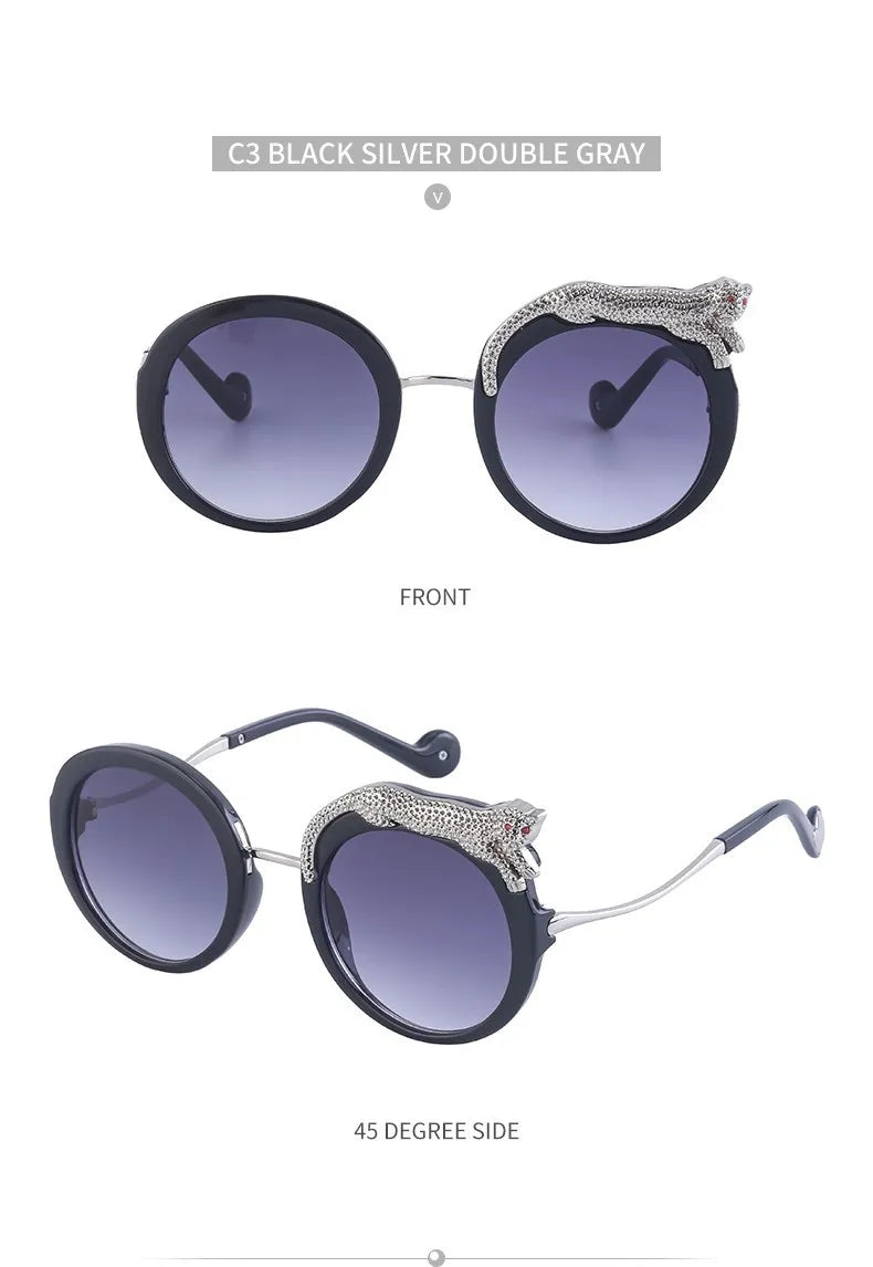 Oversized Round Sunglasses Women Big 2026 Luxury Brand Crystal Leopard-Shaped Sun Glasses for Ladies Anti Blue Light Eyeglasses