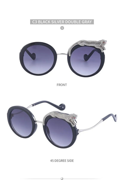 Oversized Round Sunglasses Women Big 2026 Luxury Brand Crystal Leopard-Shaped Sun Glasses for Ladies Anti Blue Light Eyeglasses