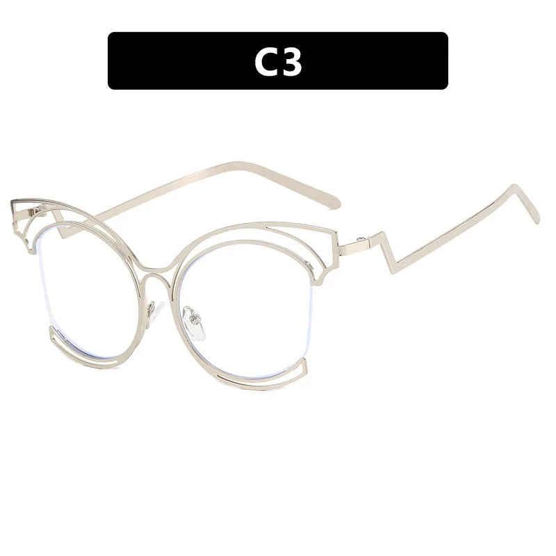 Metal Cat Eye Hollowed Out Blue Light Blocking Eyeglasses For Women Clear Lens Optical Glasses Prescription Presbyopic Glasses