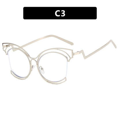 Metal Cat Eye Hollowed Out Blue Light Blocking Eyeglasses For Women Clear Lens Optical Glasses Prescription Presbyopic Glasses
