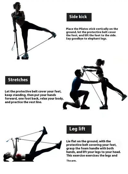 Pilates Stick - Adjustable Fitness Bar for Home Workout, Yoga, Stretching & Toning - Portable Exercise Rod with Elastic Bands