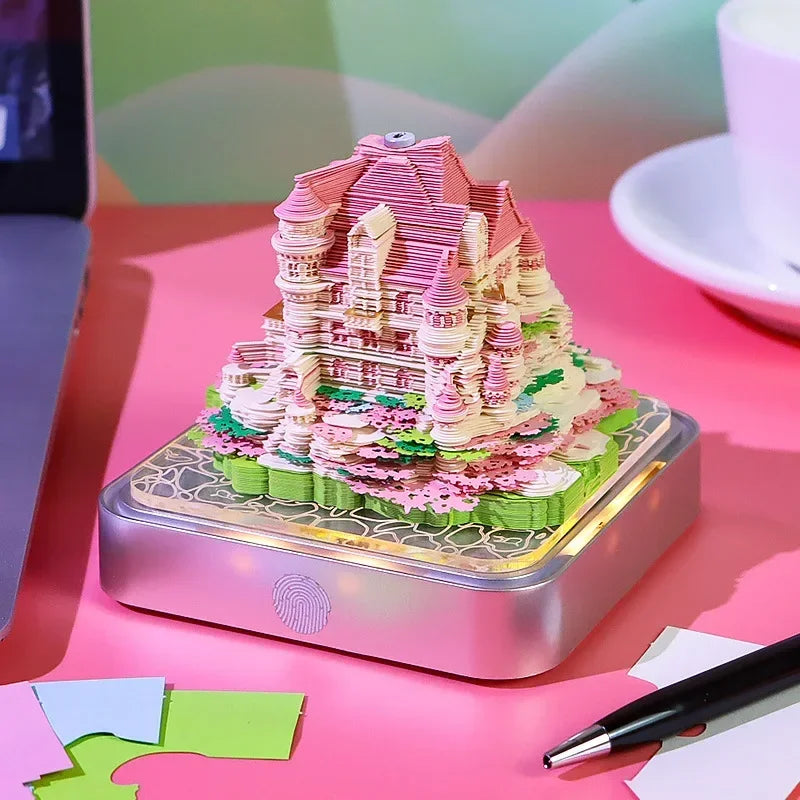 Love Castle 3D Memo Pad Paper Carving Art Calendar Fantasy Castle Notepad 3D Paper Card Decor New Year Valentine's Day Gift Box