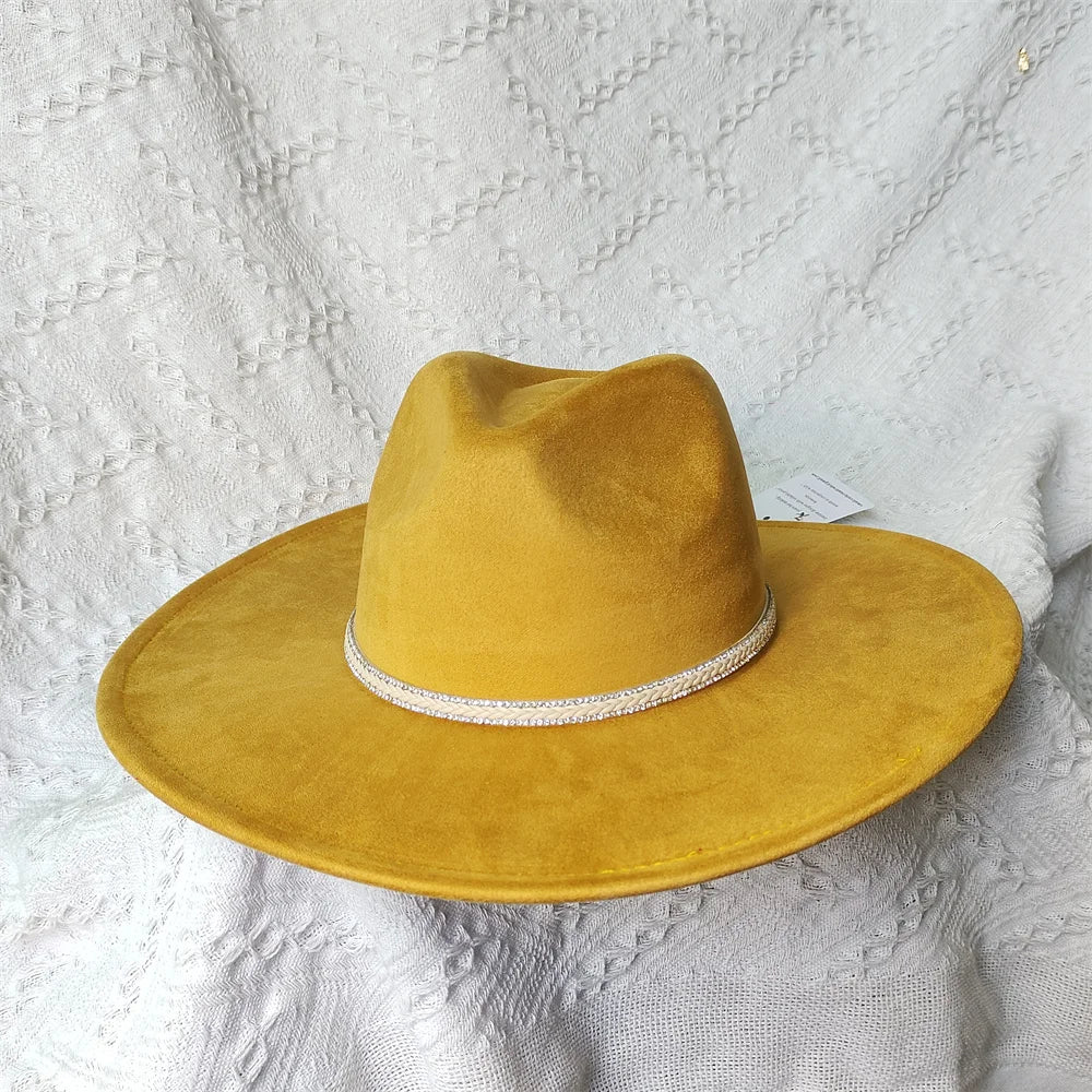 Colorful Suede Wide Brim Felt Fedoras Women's Hat Men's Church Jazz Hat Denim Hat Panama шляпа женская летняя 2024