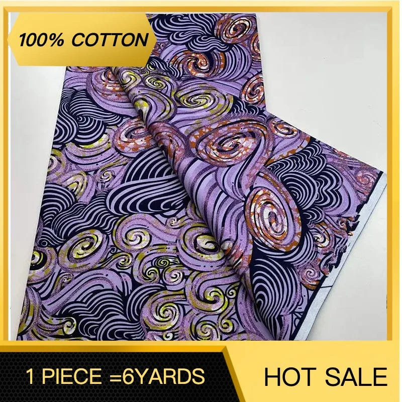 New Ankara Glitter Golden Wax Soft Flash Gold Print Batik High Quality Pagne Purple Women Tissus African Grand Golden Wax Fabric