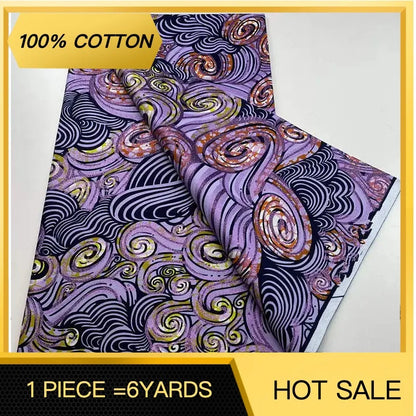 New Ankara Glitter Golden Wax Soft Flash Gold Print Batik High Quality Pagne Purple Women Tissus African Grand Golden Wax Fabric