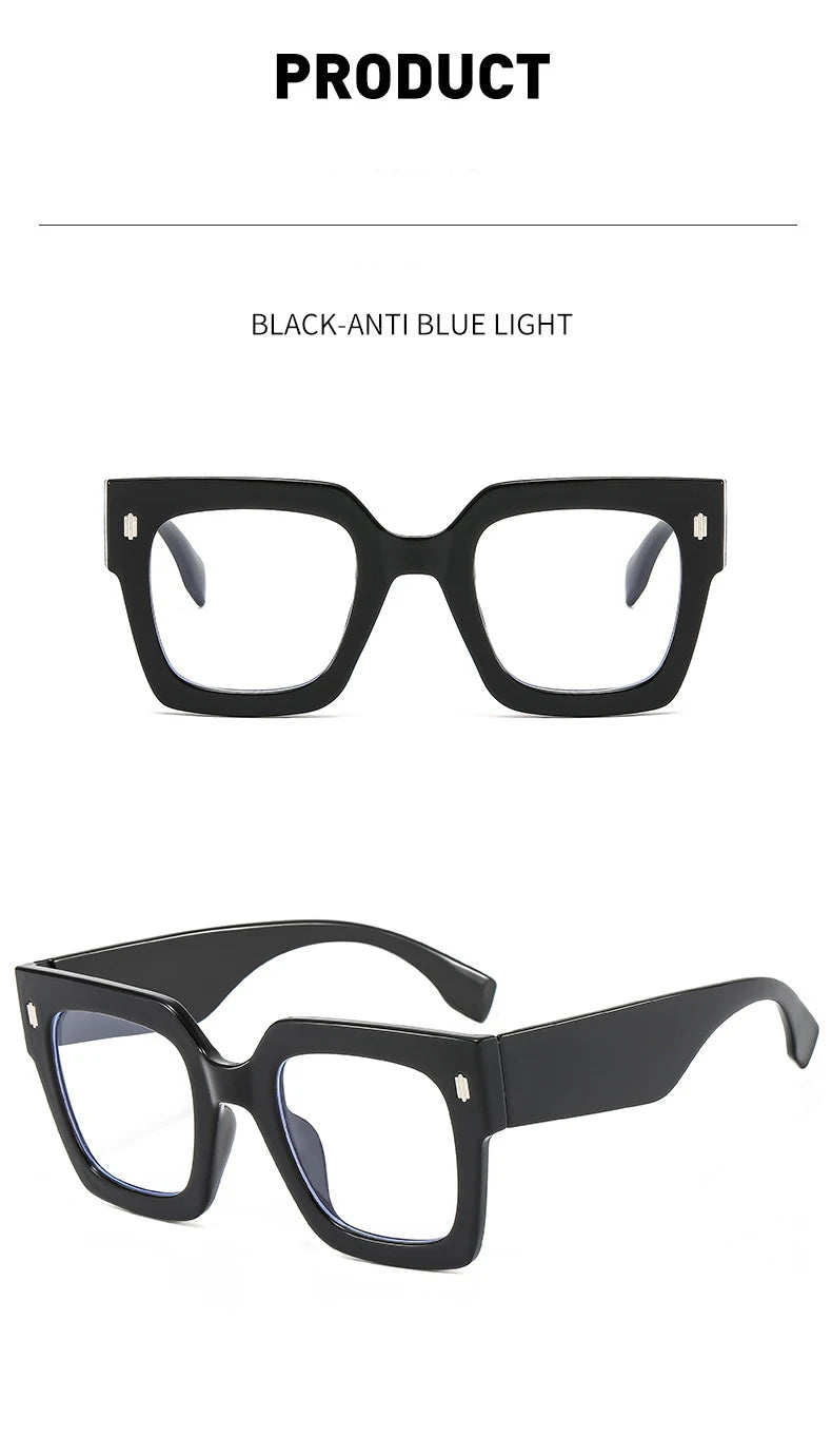 Vintage Big Frame Square Reading Glasses Women Men Fashion Brand Prescription Eyeglasses Transparent Computer Blue Light Glasses