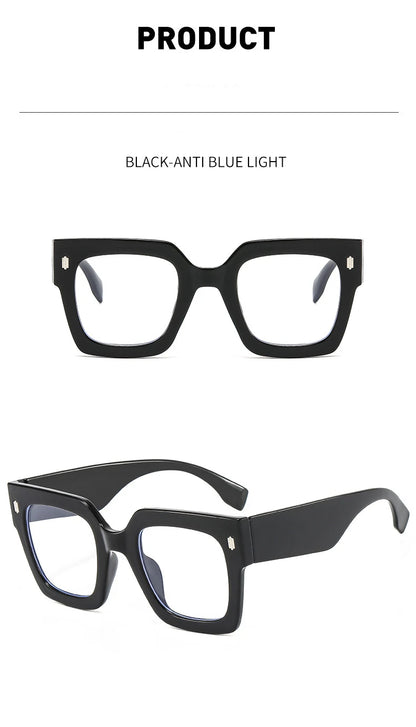 Vintage Big Frame Square Reading Glasses Women Men Fashion Brand Prescription Eyeglasses Transparent Computer Blue Light Glasses