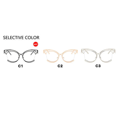 Metal Cat Eye Hollowed Out Blue Light Blocking Eyeglasses For Women Clear Lens Optical Glasses Prescription Presbyopic Glasses