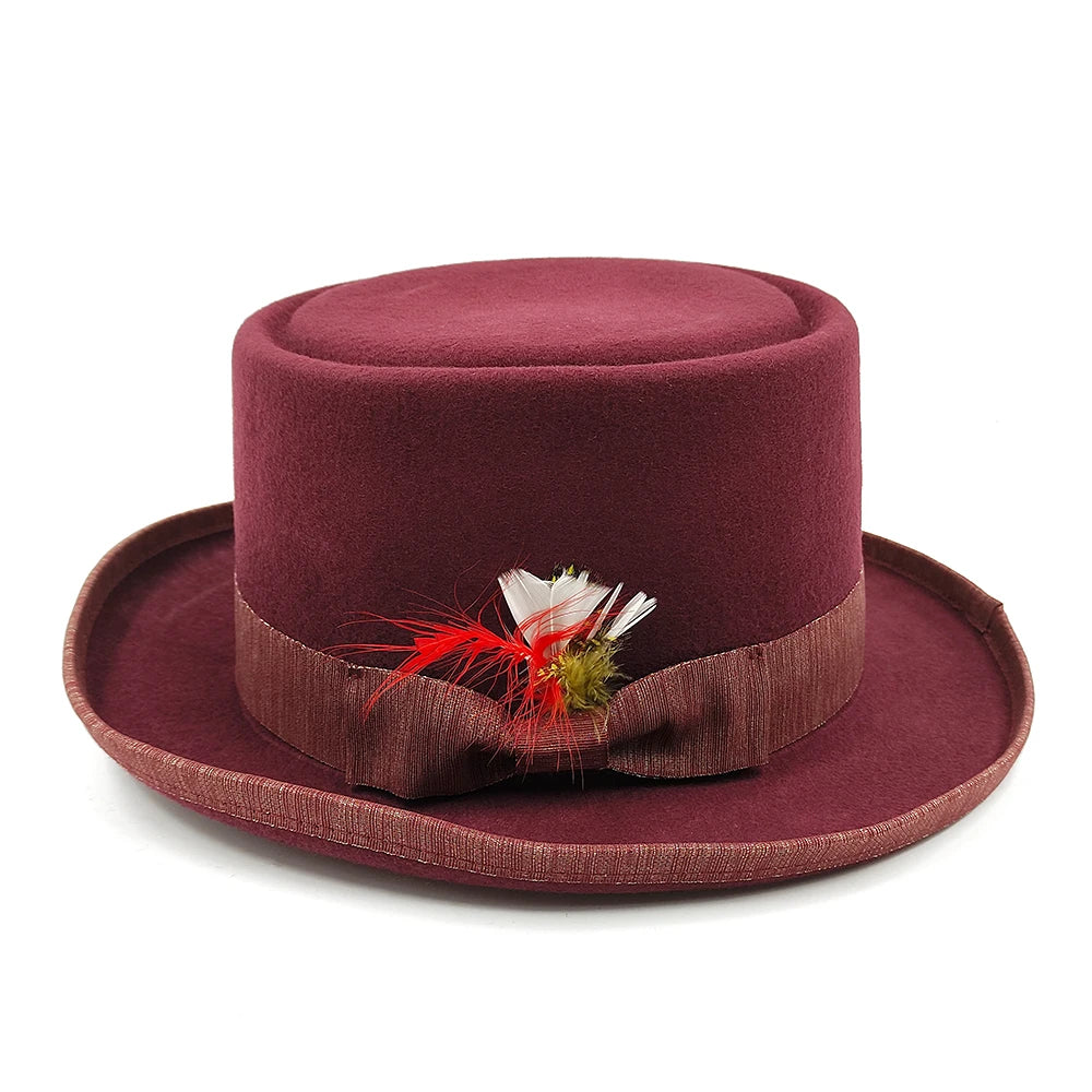 2023 Men Hat 100% Wool Fedora Hat Unisex Top Show Gentleman Bowler Hat Black Red Magic Hat Presidential Hat Feather Accessories