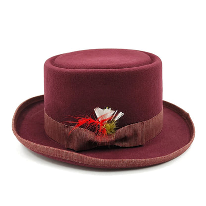 2023 Men Hat 100% Wool Fedora Hat Unisex Top Show Gentleman Bowler Hat Black Red Magic Hat Presidential Hat Feather Accessories