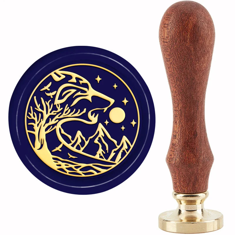 1Set Tree of Life Wax Sealing Stamp Vintage Plant Wax Seal Stamp with 30mm Brass Head and Wooden Handle for Envelopes Photo