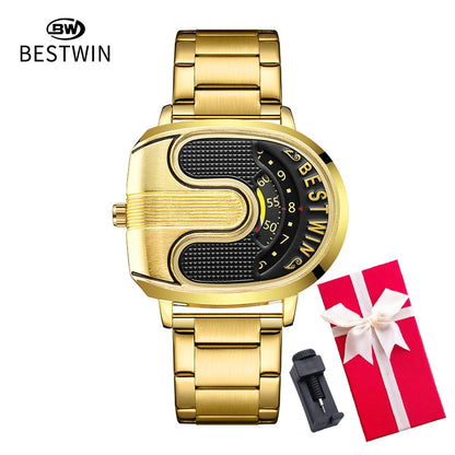 Gold Top Brand Luxury Men Watches Unique Design Stainless Steel Band Golden Dropship relogio masculino High Quality Male