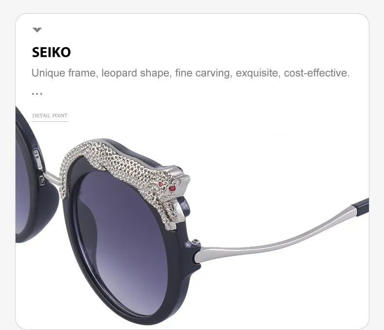 Oversized Round Sunglasses Women Big 2026 Luxury Brand Crystal Leopard-Shaped Sun Glasses for Ladies Anti Blue Light Eyeglasses