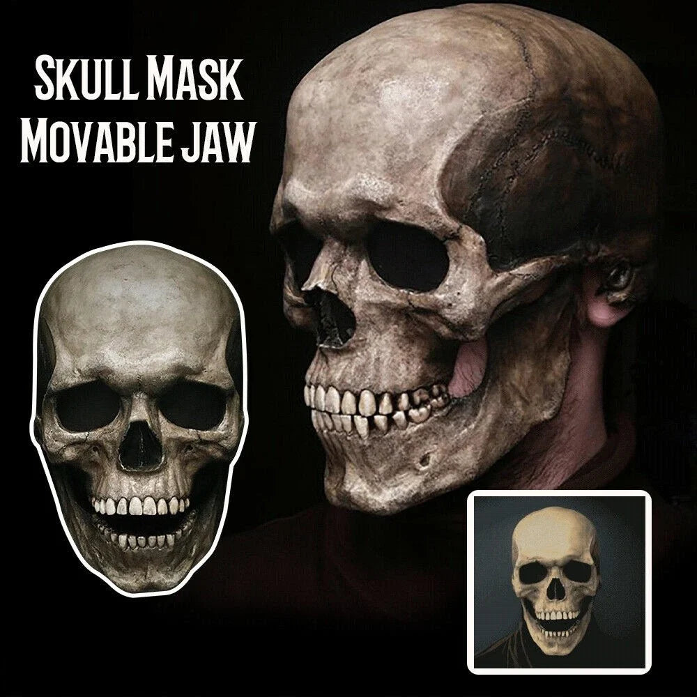 Movable Jaw Mask Non-Toxic Skull Mask Latex Headgear Tear-Resistant Full Head Skull Helmet For Outdoor Decorations Halloween