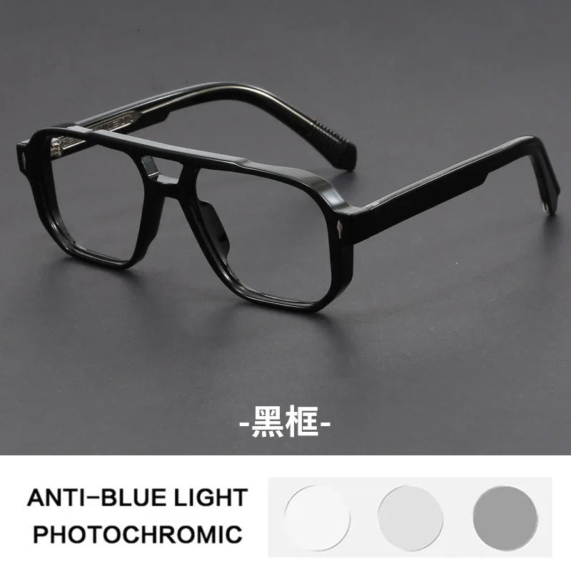 Double Bridges Anti Blue Light Reading Glasses Men Retro Women Square Glasses Frame Fashion Men Myopia Eyewear Fake Eyelasses -2