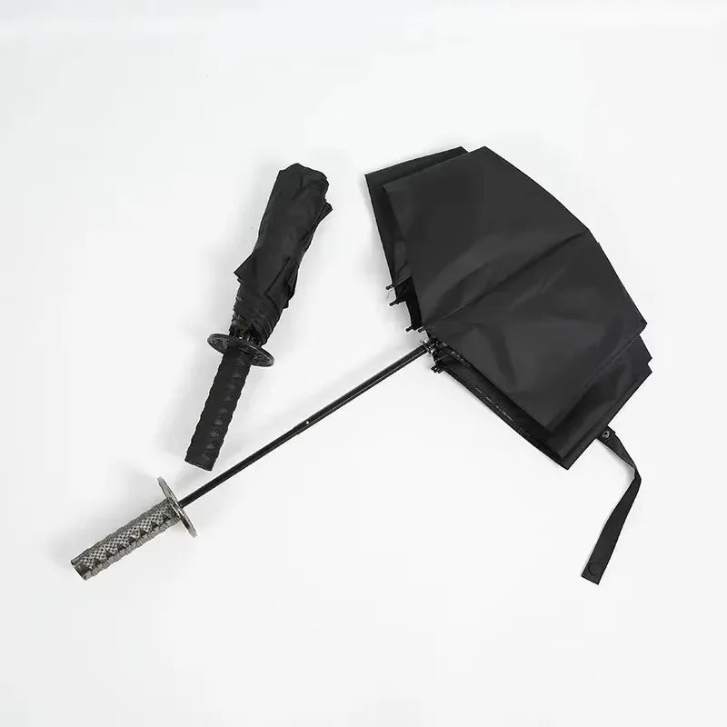 Folding Ninja Sword Umbrella Windproof UV Block Parasol Demon Slayer Real Japanese Katana Samurai Sabre Umbrella Black Parasol