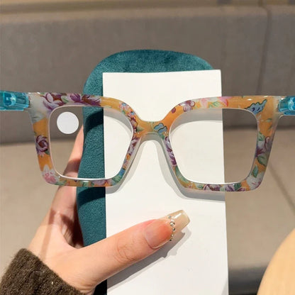 New Fashionable Large Frame Reading Glasses with Spring Legs Multi-colour Anti-blue Light Presbyopia Glasses for Men and Women