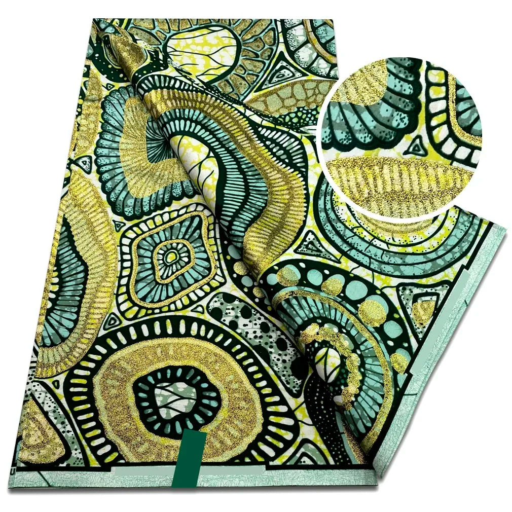 Newest Super Grand African Wax Glitter Glam Fabric Sprinkle Cotton Ankara Batik Material Pagne Wax Gold Print For Sew Uniform