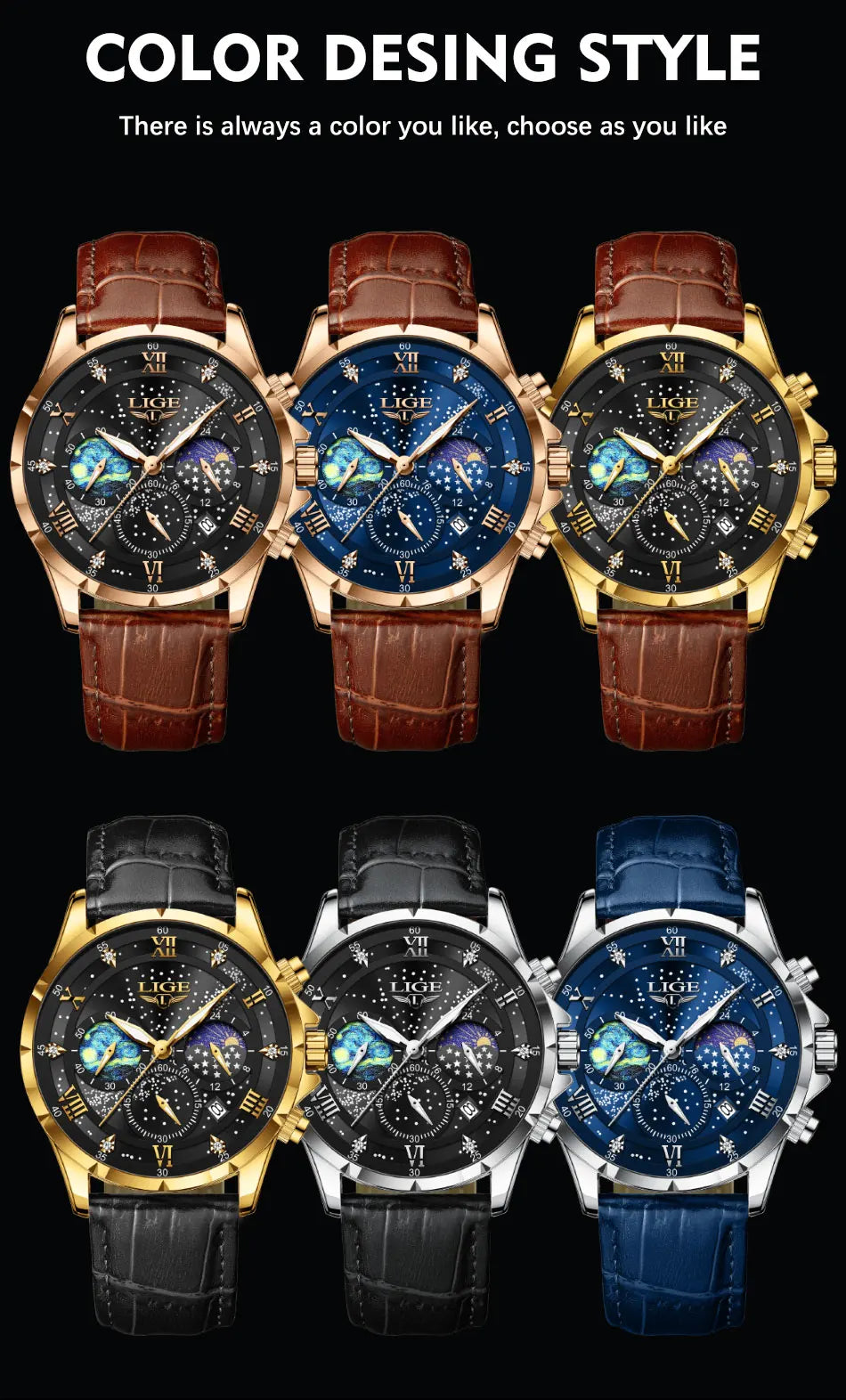 LIGE 2024 Top Luxury Brand Men Genuine Leather Sports Watches Men's Army Military Watch Male Date Quartz Clock Relogio Masculino