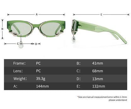 Pearl Diamond  DIY Tear Sunglasses for Women Small Frame Cat Eye Fashion Forward Mermaid Tear Aviator Eyewear