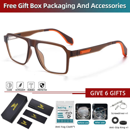 BLMUSA Retro Large Frame Ultralight TR Non-Slip Sports Myopia Glasses Anti Blue Light Prescription Reading Driving Sunglasses
