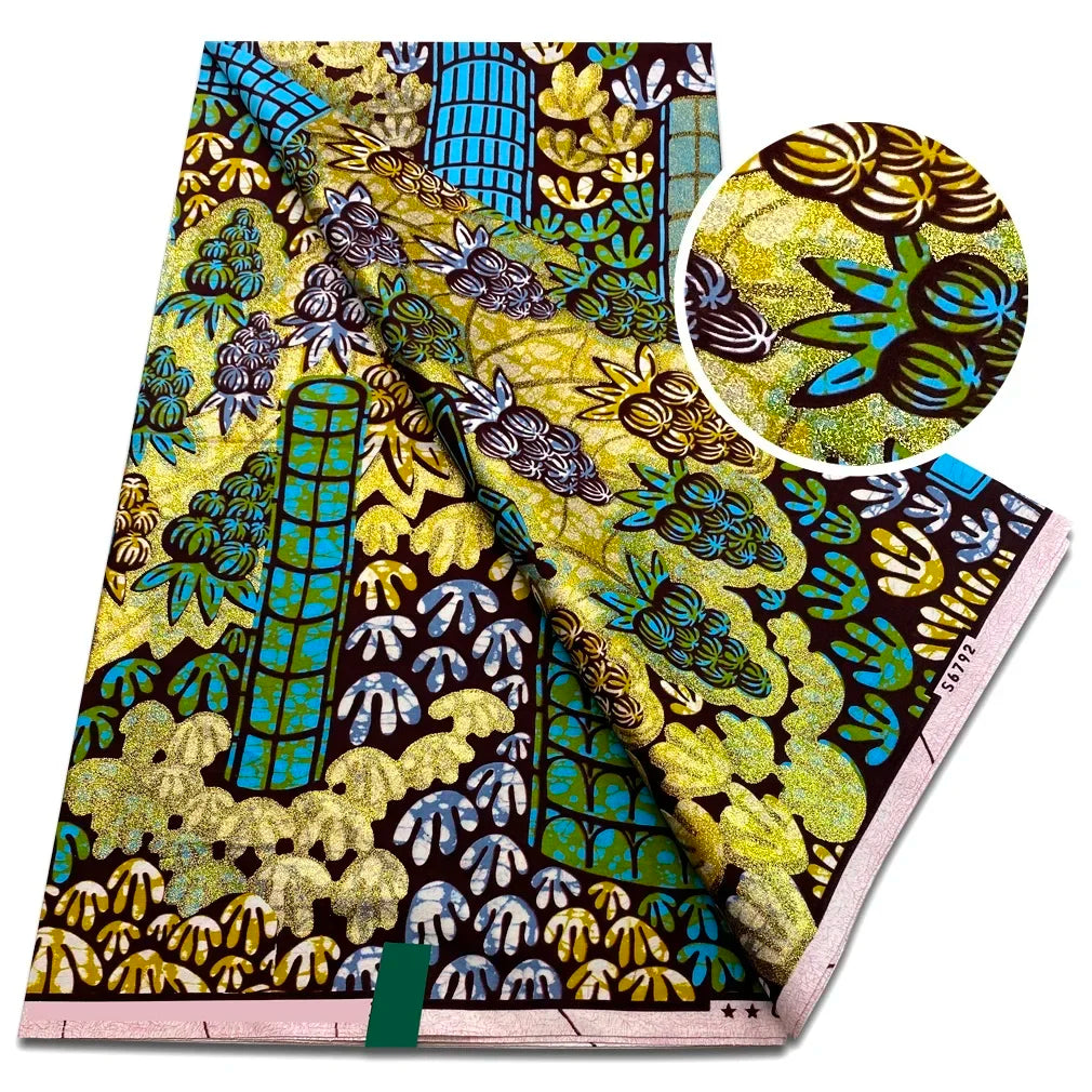 Newest Super Grand African Wax Glitter Glam Fabric Sprinkle Cotton Ankara Batik Material Pagne Wax Gold Print For Sew Uniform