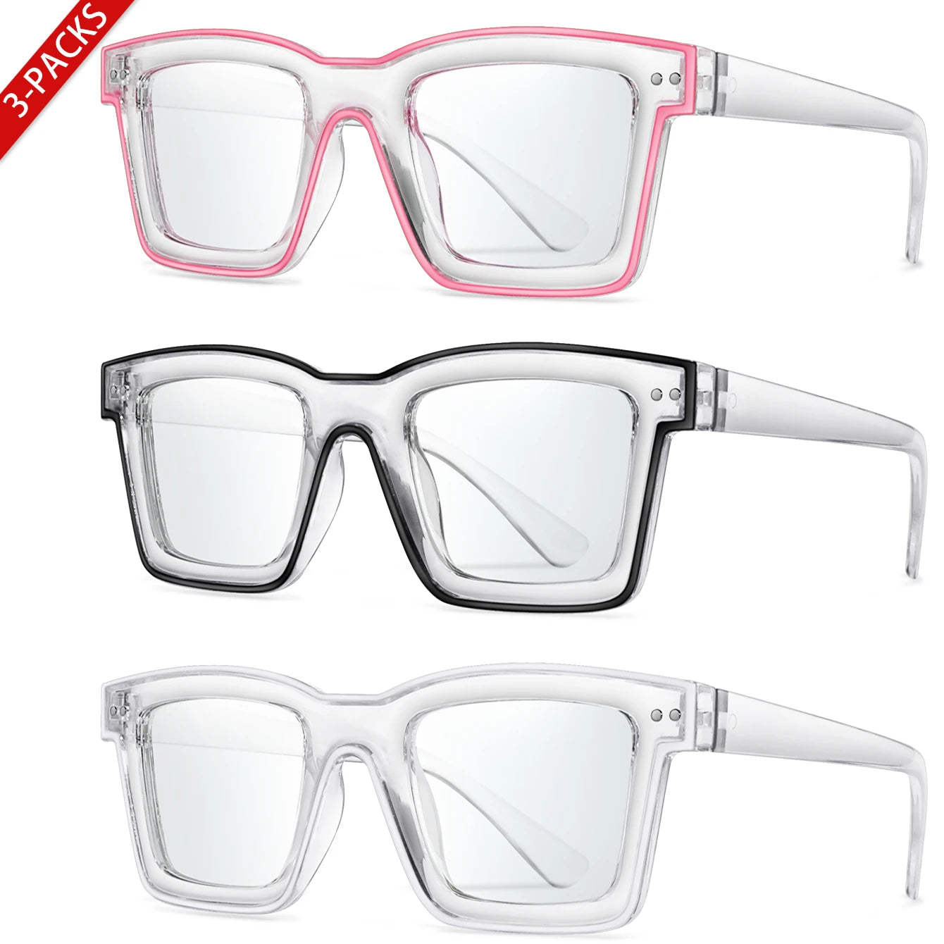 3 Pairs Fashion Casual Sunglasses For Women Large Transparent Shades Eyewear Daily Outfit shopping Selfie Hiking Travel Beach