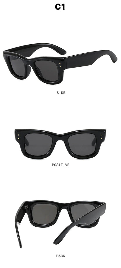 JNPCXI New Square Rivets Women Gradient Sunglasses Shades UV400 Fashion Black Tea Men Trending Sun Glasses