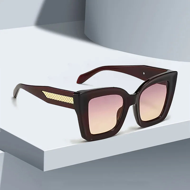 2025 New in Vintage Sunglasses for Women Fashion Square Frame Gradient Sunglasses with Golden Arrows for Women