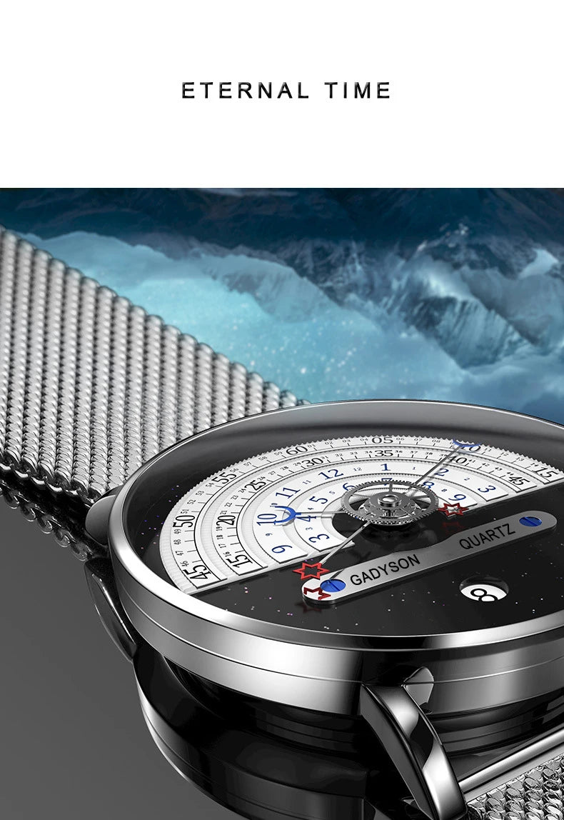 Unique Business Men Watch Fashion Auto Date Stainless Steel Strap Quartz Wristwatch Man Gifts For Him Calendar Clock