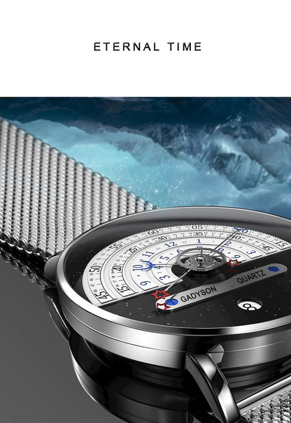 Unique Business Men Watch Fashion Auto Date Stainless Steel Strap Quartz Wristwatch Man Gifts For Him Calendar Clock